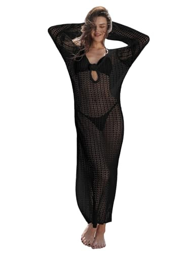 Leoparts Women's Knitted Swimsuit Cover Up 3D Floral Hollow Out Open Back Tie-Up Maxi Dress Beachwear Coverup Dresses | Amazon (US)