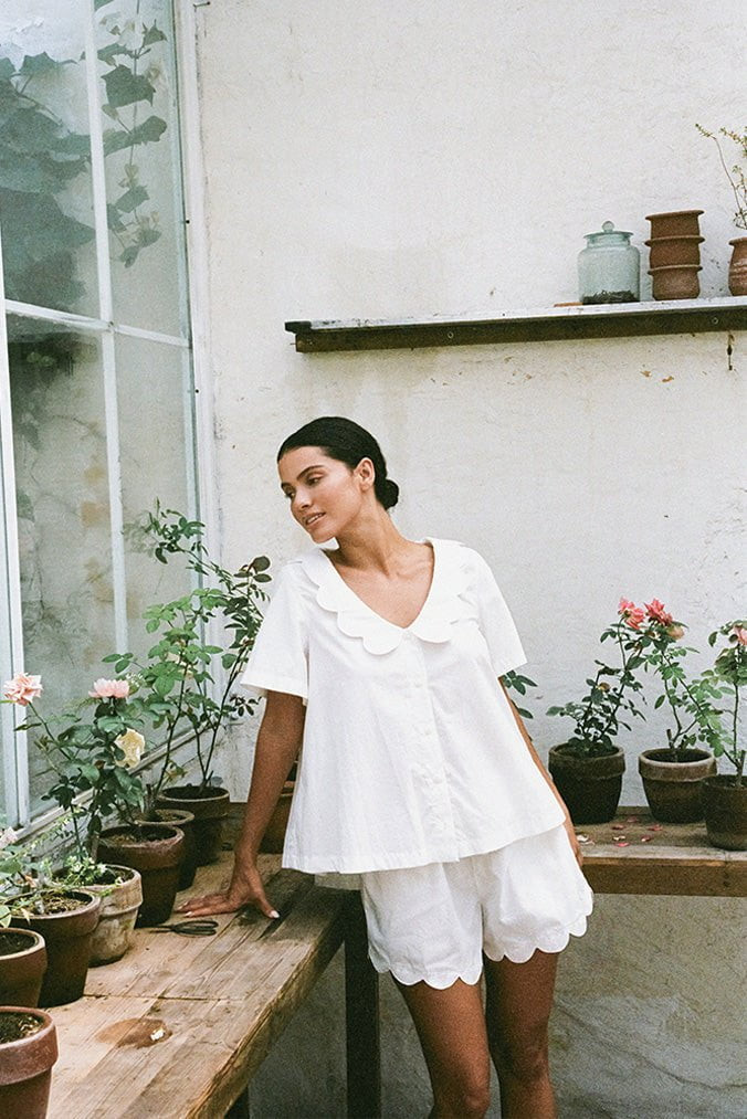 Penelope Sleep Set - Shorts - Cotton Modal - Off White | Piyama