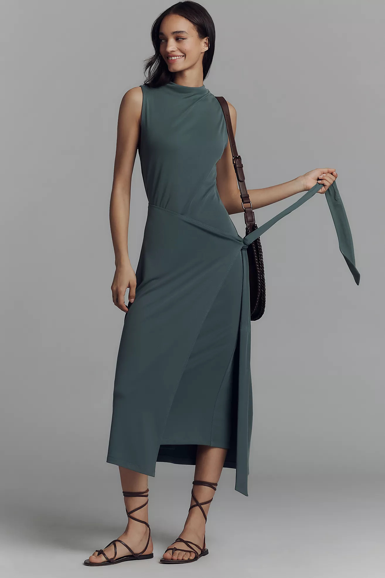 Good American x Anthropologie Sleeveless Mock-Neck Ribbed Knit Wrap Dress | Anthropologie (US)