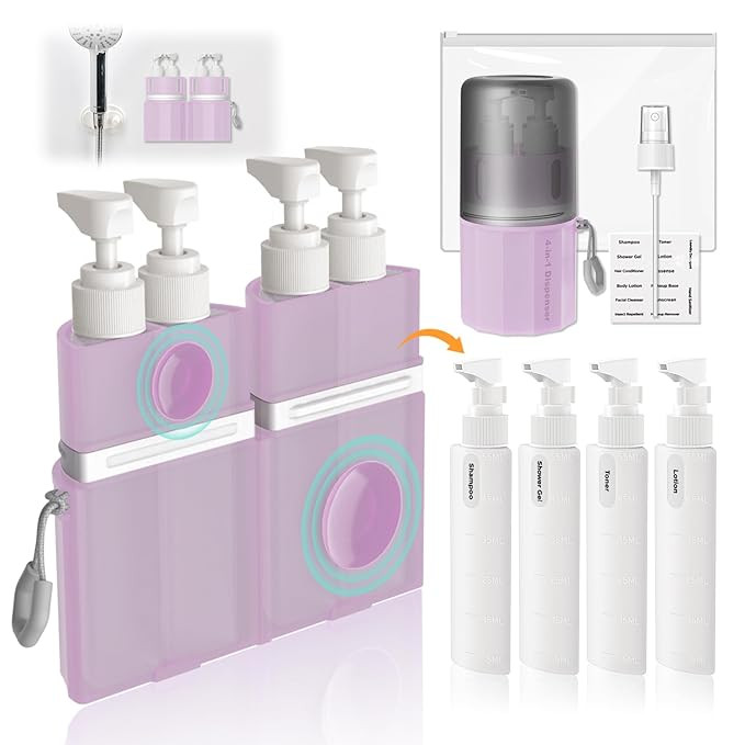 Travel Bottles for Toiletries, TSA Approved Travel Shampoo and conditioner Bottles with Suction C... | Amazon (US)