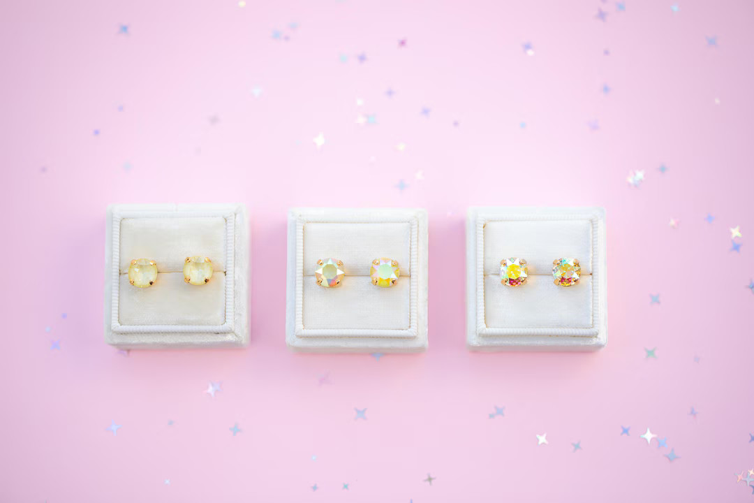 Soft Yellow Stud Earrings - 8mm - Choose Crystal Color and Setting Color - Etsy | Etsy (US)