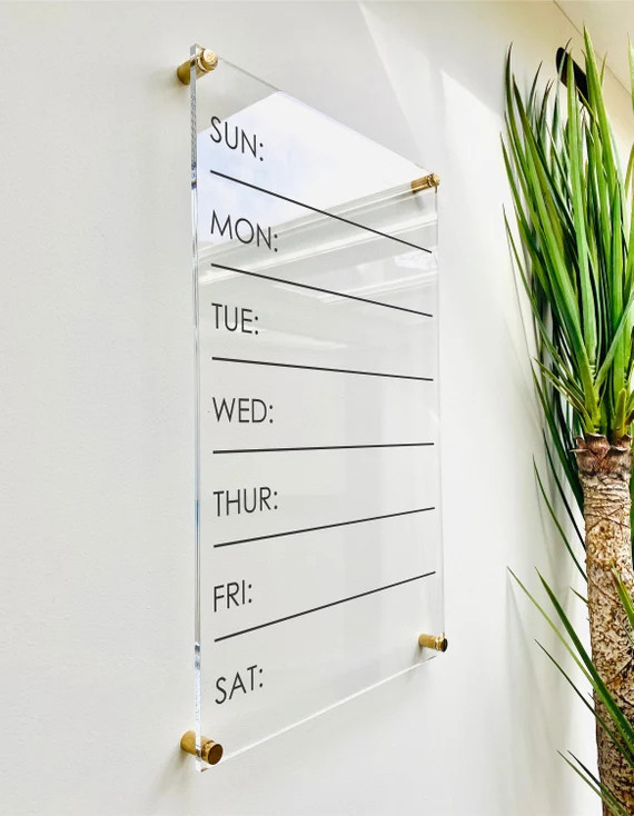 Acrylic Weekly Calendar Board For Wall || family command center dry erase board clear acrylic cal... | Etsy (US)