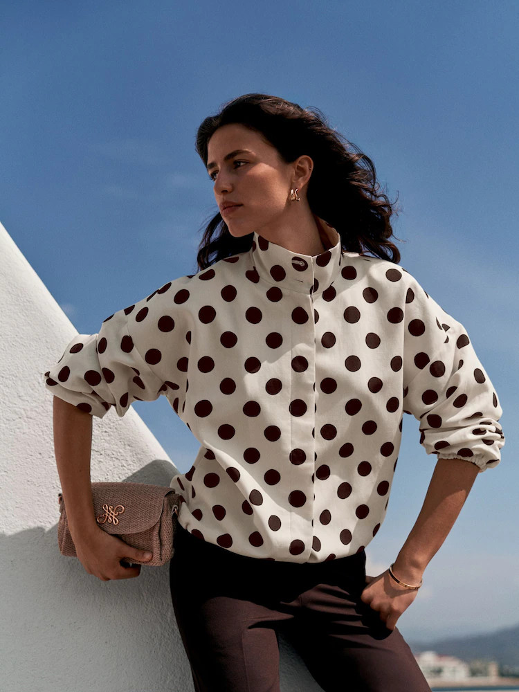 White/Chocolate Brown Polka Dot Funnel Neck Bomber Jacket | Next EU