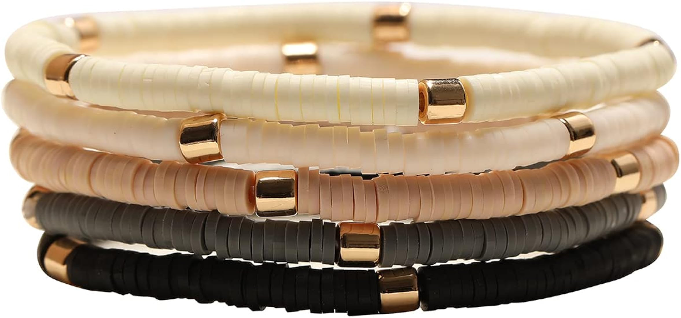 Amazon.com: Surfer Heishi Clay Bead Bracelets for Women Bohemian Stackable Evil Eye Vinyl Disc Be... | Amazon (US)