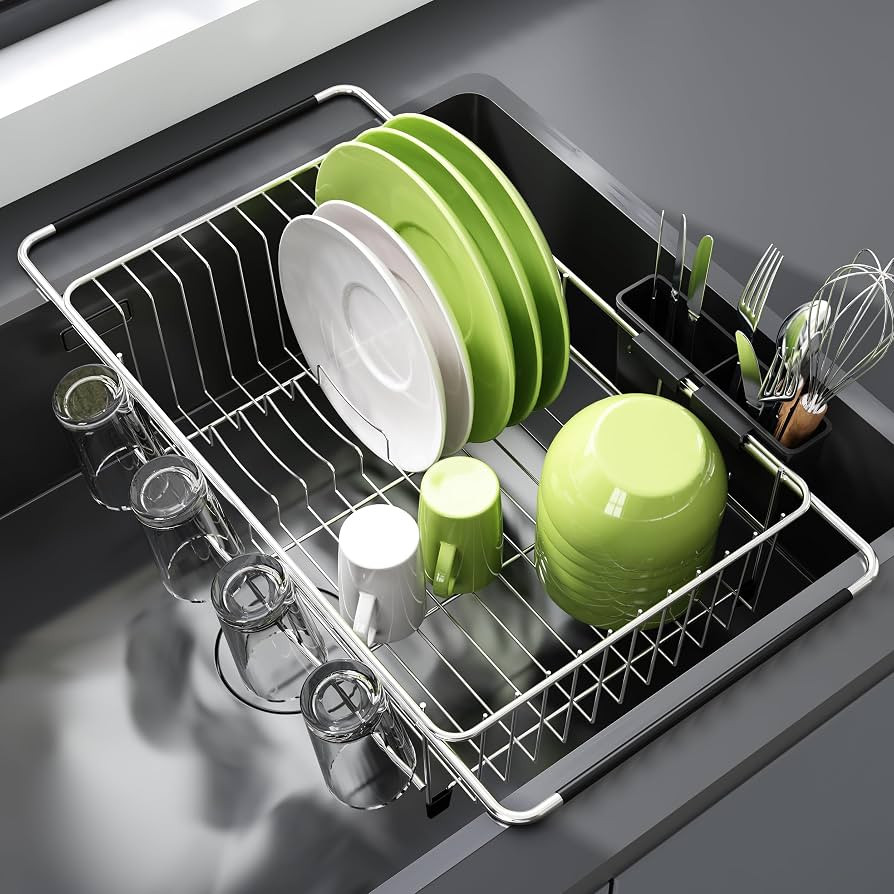 Dish Drying Rack in Sink - Expandable Stainless Steel Dish Drainers for Kitchen Counter, Dish Dry... | Amazon (US)