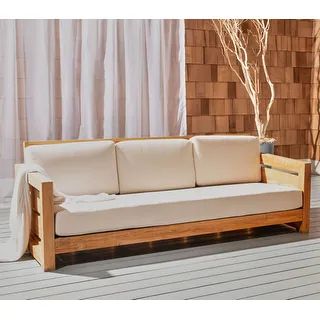 SAFAVIEH Couture Guadeloupe Outdoor Teak 3-Seat Sofa | Bed Bath & Beyond