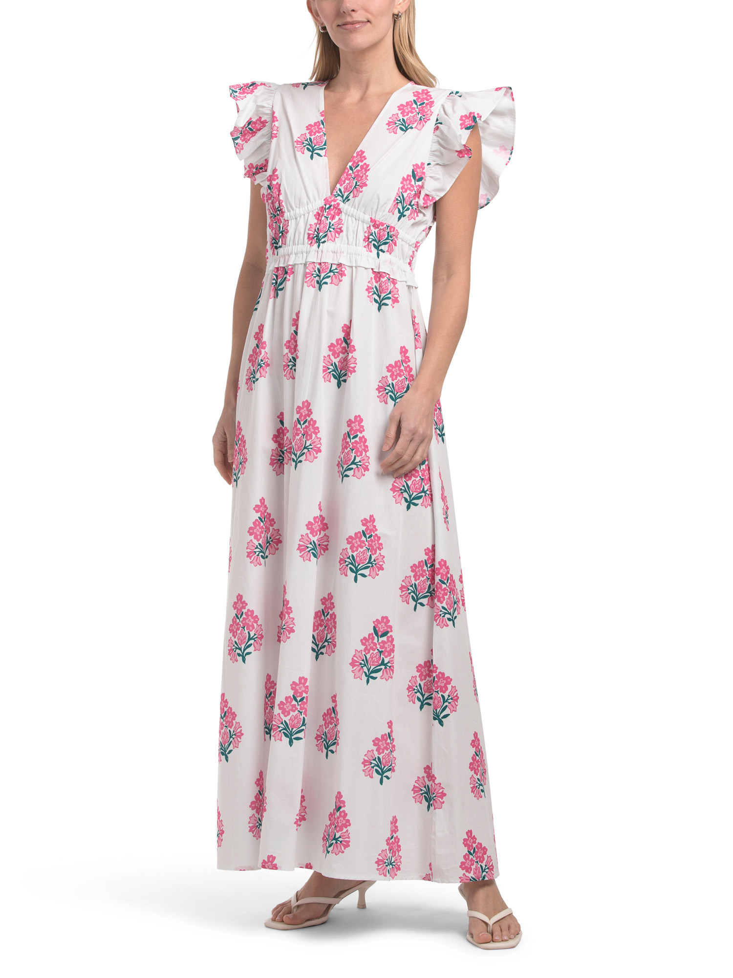 Flutter Sleeve Floral Block Print Maxi Dress | TJ Maxx