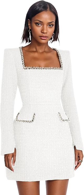 Tbahhir Womens Elegant Tweed Dress Vintage Square Neck Solid Long Sleeve Mini Dresses Business Of... | Amazon (US)