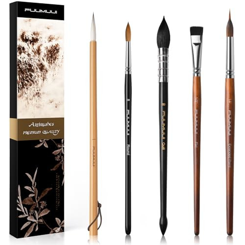 Watercolor Paint Brushes, 5pcs Fuumuui Professional Sable Brush, Wool & Synthetic Squirrel Brushes Set with Extended Needle, Round Point, Flat, Quill Wash Perfect for Watercolor Acrylic Gouache Inks | Amazon (US)