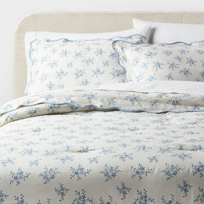 Full/Queen Floral Scallop Comforter and Sham Set Blue for Dorm - Threshold™ | Target