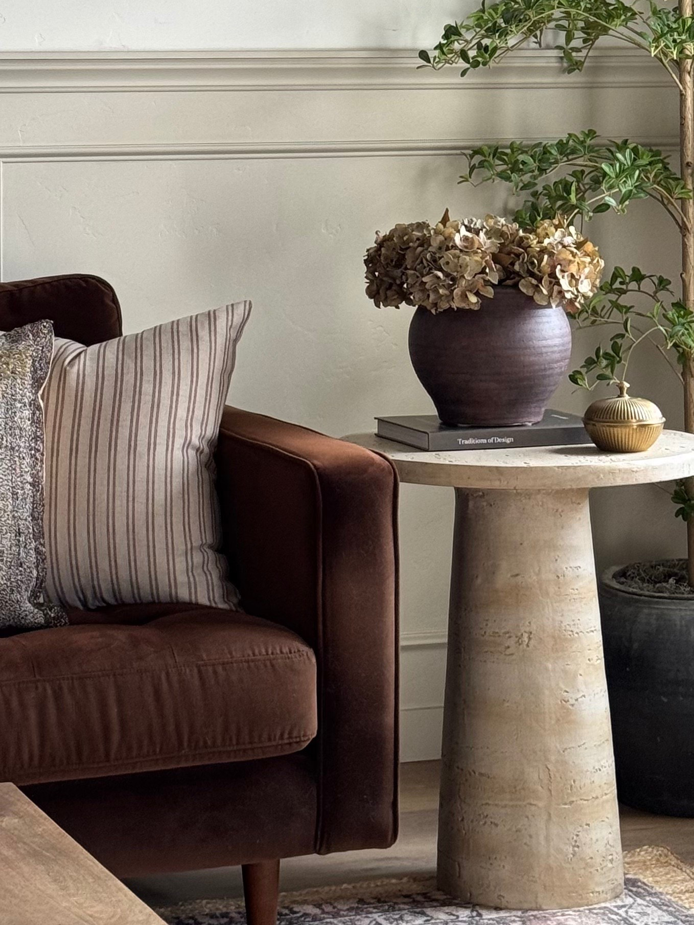 Living room corner, spring, stem, spring flower, pho, hydrangeas, black olive tree, brown velvet sofa

#LTKSaleAlert #LTKHome