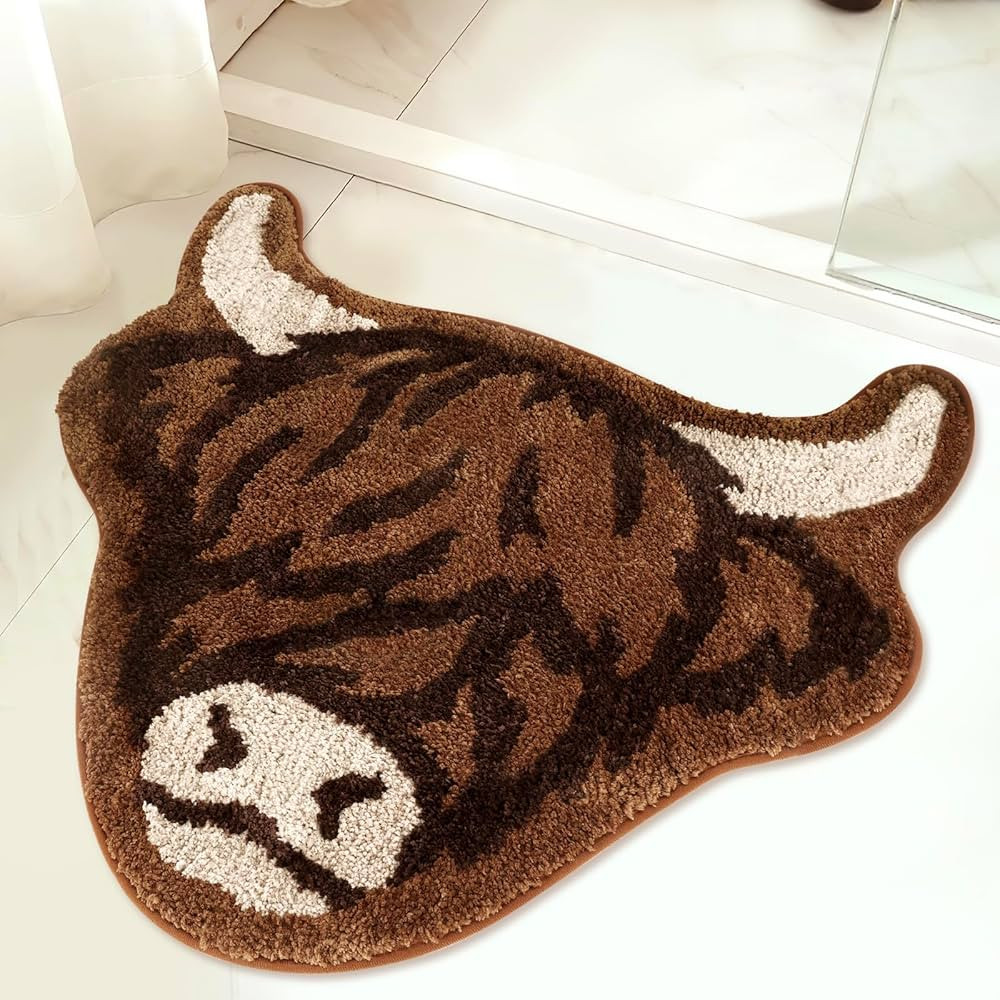 Highland Cattle Tufted Rug Bath Mat Scottish Long Horn Fluffy Cow Bathroom Shower Mat Softness Ba... | Amazon (US)