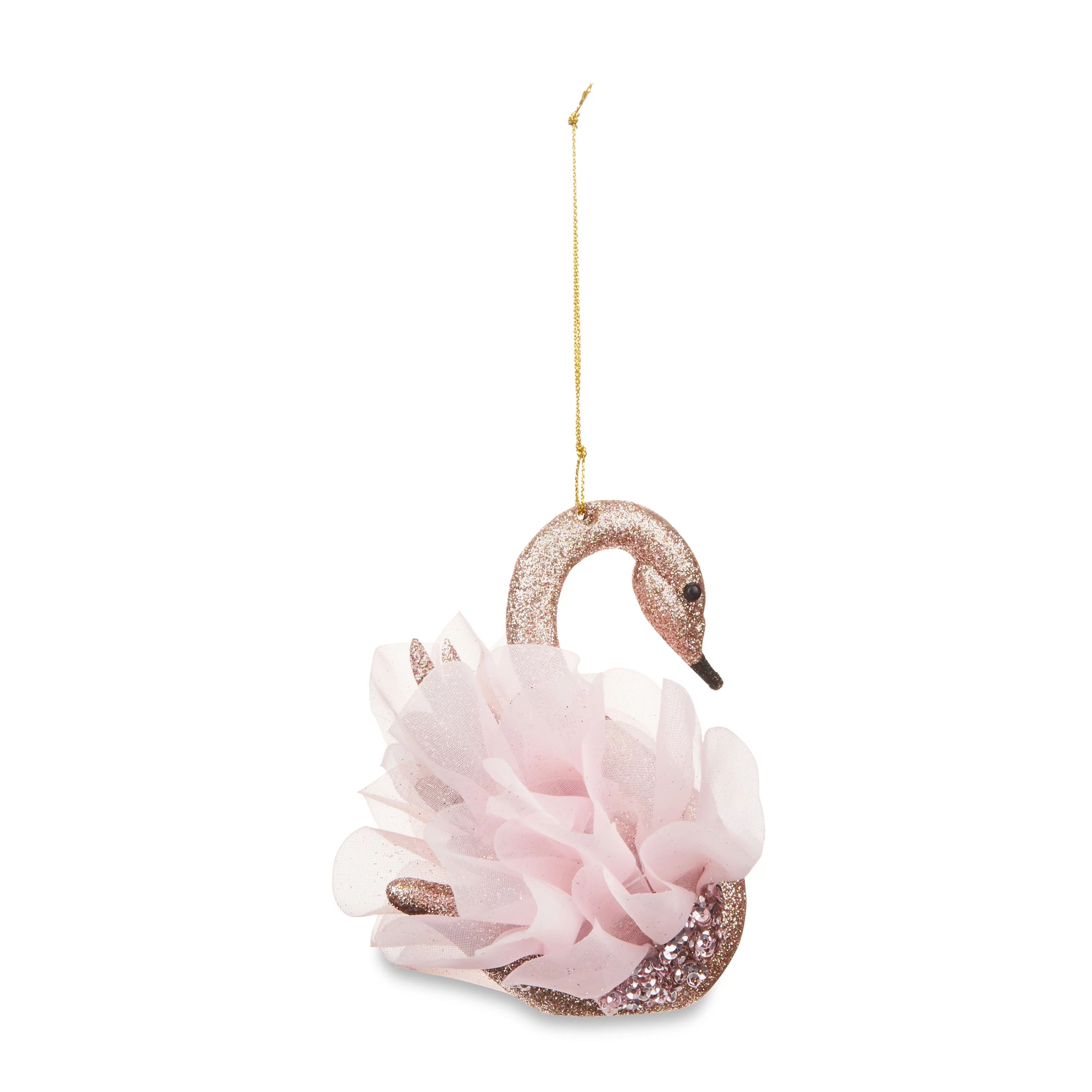 Champagne Gold Glitter and Pink Swan Decorative Ornament, 4.1 in, by Holiday Time - Walmart.com | Walmart (US)