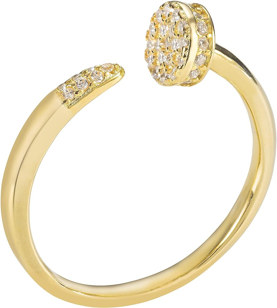 Aloha Jewelry Company 18K Gold Plated Sterling Silver Pave Open Circle Ring Stackable Wedding Ban... | Amazon (US)