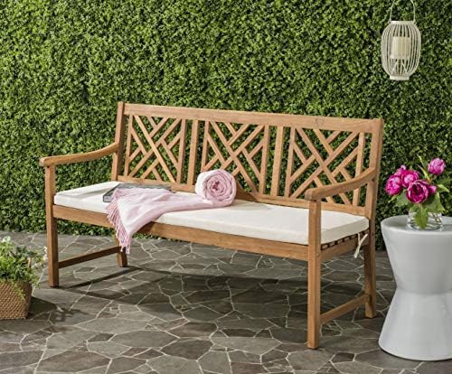 Safavieh PAT6738A Outdoor Collection Bradbury 3 Seat Bench, Natural/Beige | Amazon (US)