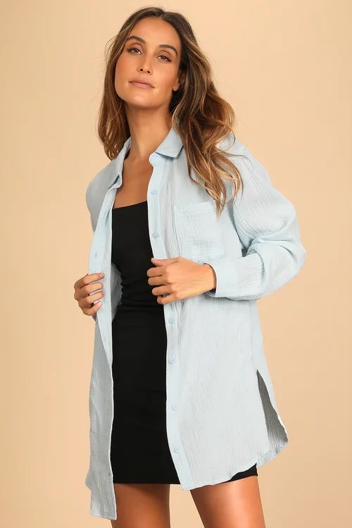 Easy To See Light Blue Oversized Button-Up Top | Lulus (US)