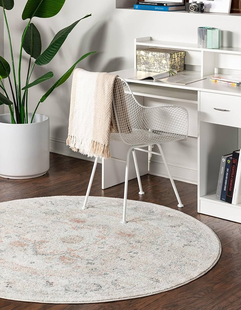 Rugs.com Madeline Vintage Collection Rug – 3 Ft Round Ivory Medium-Pile Rug Perfect for Kitchen... | Amazon (US)