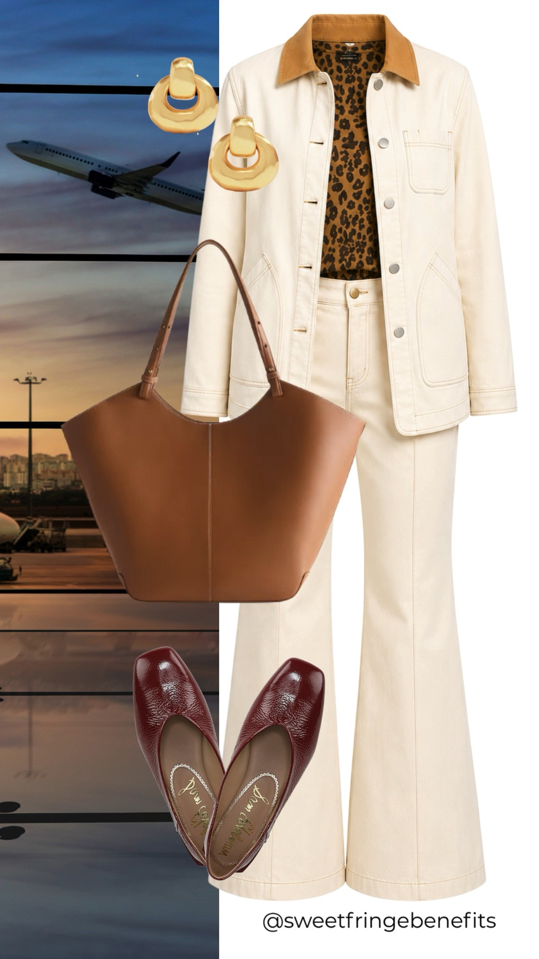 This cream utility jacket and wide-leg pants make a chic travel outfit with plenty of versatility. The leopard-print top and burgundy flats add just enough personality to the neutral base.

💡 LTK MADE EASY
❤️ Heart = Support my posts!
🔖 Save = Get sale & restock alerts
📋 Lists = Keep favorites organized
📲 Share = Send lists and products to a friend. Hello, Christmas List!
💬 Comment = Ask me anything about what I'm wearing.:-)

#LTKootd #LTKTravel #LTKOver40