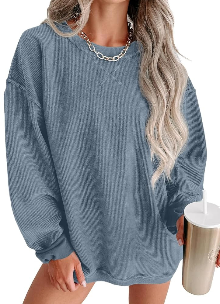 Womens Sweatshirts Casual Cored Corduroy Pullover Tops Oversized Long Sleeve Crewneck Shirts | Amazon (US)