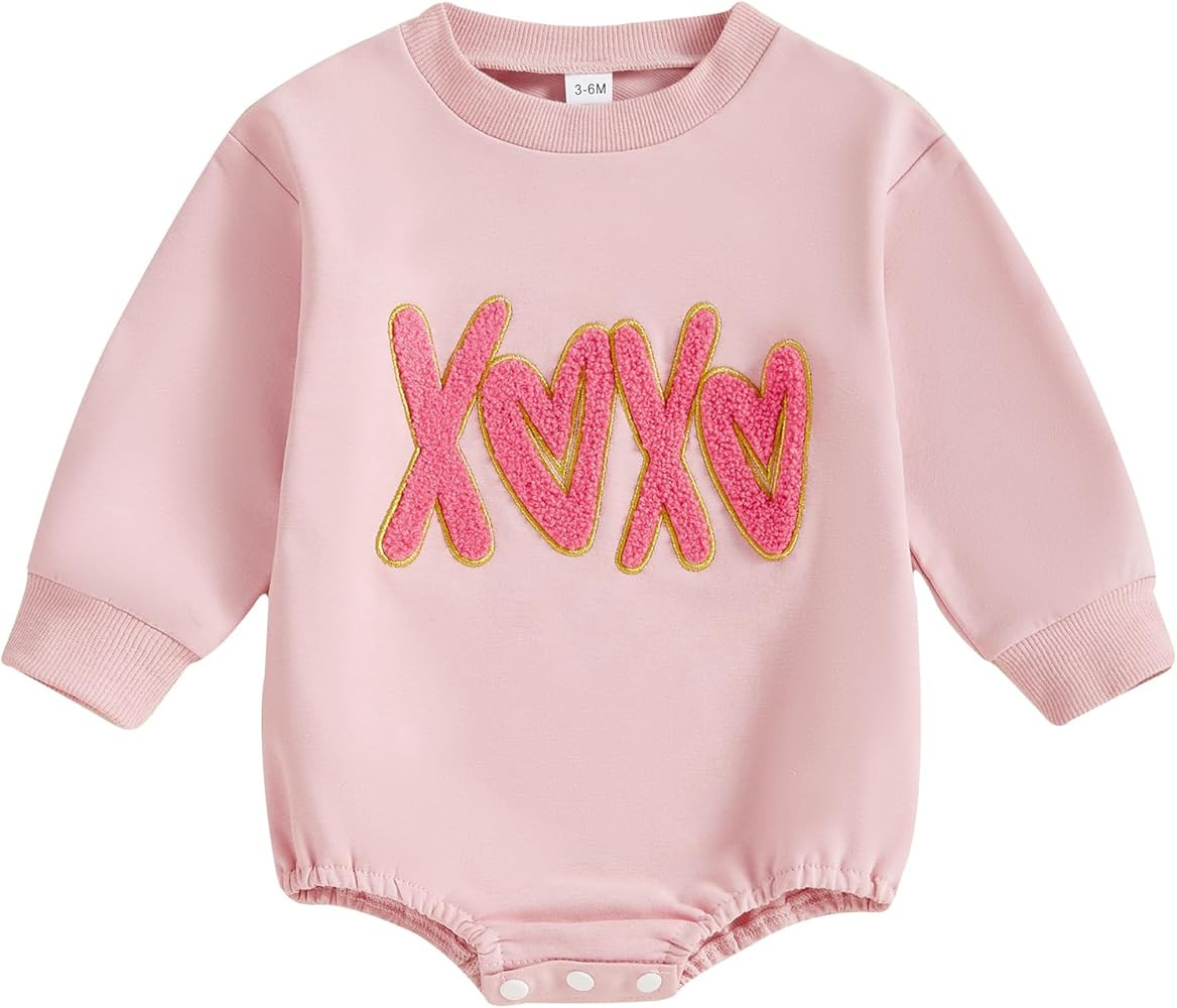 Newborn Baby Boy Girl Valentine's Day Outfits Sweatshirt Romper Infant Long Sleeve Bubble Onesie ... | Amazon (US)