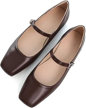 TN TANGNEST Leather Flats for Women Comfortable Square Toe Slip On Flats Soft Work Flats Retro Ma... | Amazon (US)