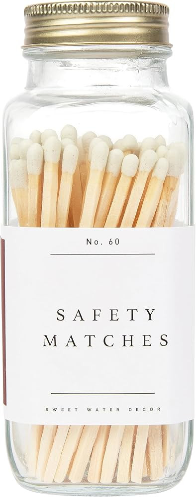Sweet Water Decor 4" White Safety Matches - Glass Jar with Gold Lid | Approx. 60 Matches | Matchs... | Amazon (US)