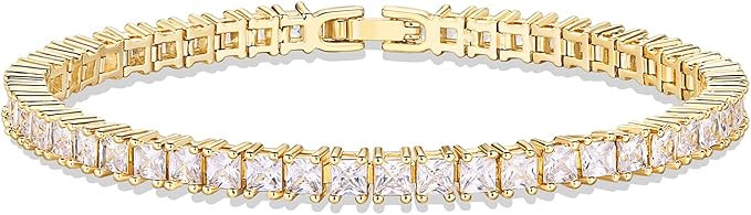 PAVOI 14K Gold Plated Princes Cut Cubic Zirconia Classic Tennis Bracelet | Gold Bracelets for Wom... | Amazon (CA)