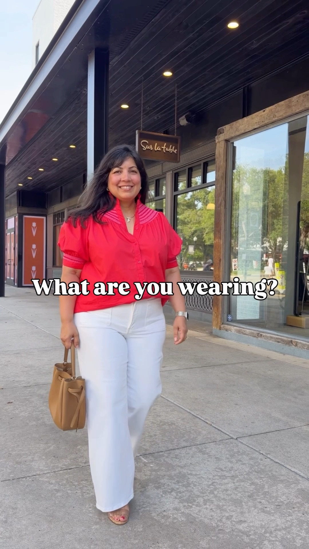 Red is the color of the season and this top is a fun one with pretty feminine details and pink stitching! This summer outfit is perfect for a casual date night and it’s a also a great business casual work outfit if you can wear jeans to work. 

Avara top size large. Madewell white wide leg jeans size 32 Short. Schutz sandals. Tory Burch bucket bag.

#LTKOver40 #LTKMidsize #LTKgrwm