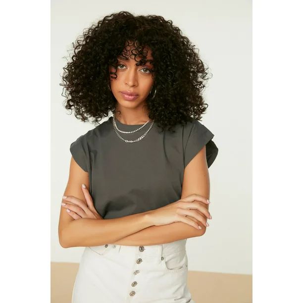 Trendyol Woman Basics Regular Fit Basic Crew Neck Knit T-Shirt | Walmart (US)