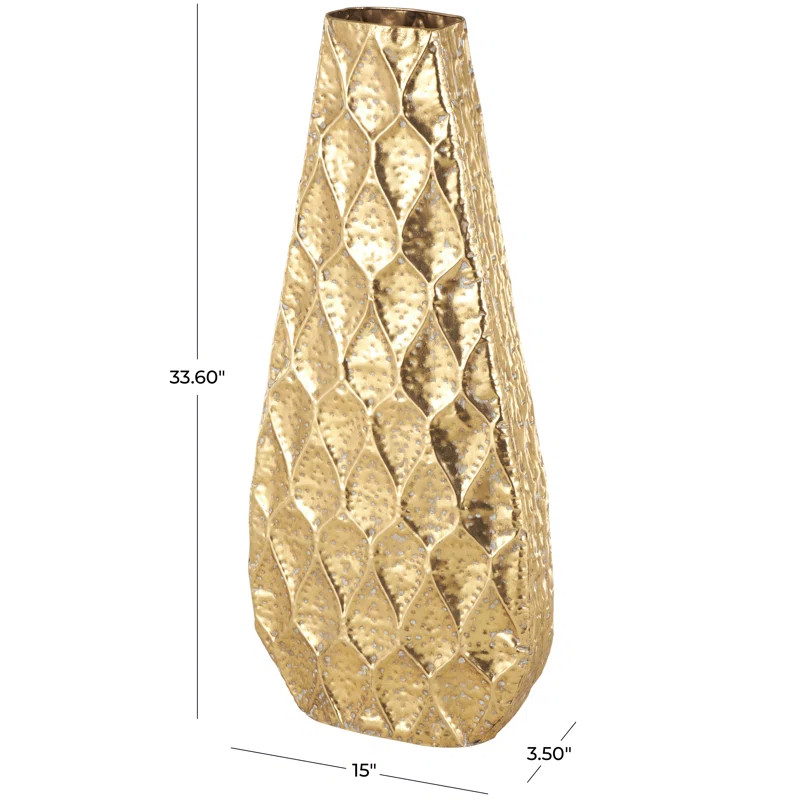 Mitcham Metal Decorative Gold Vase with Peacock Inspired Design | Wayfair North America