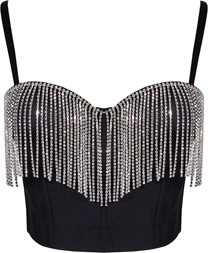 Erinaco Women's Rhinestone Diamond Tank Top Color Beaded Sling Tube Top Bustier Vest Crop Top Sex... | Amazon (US)