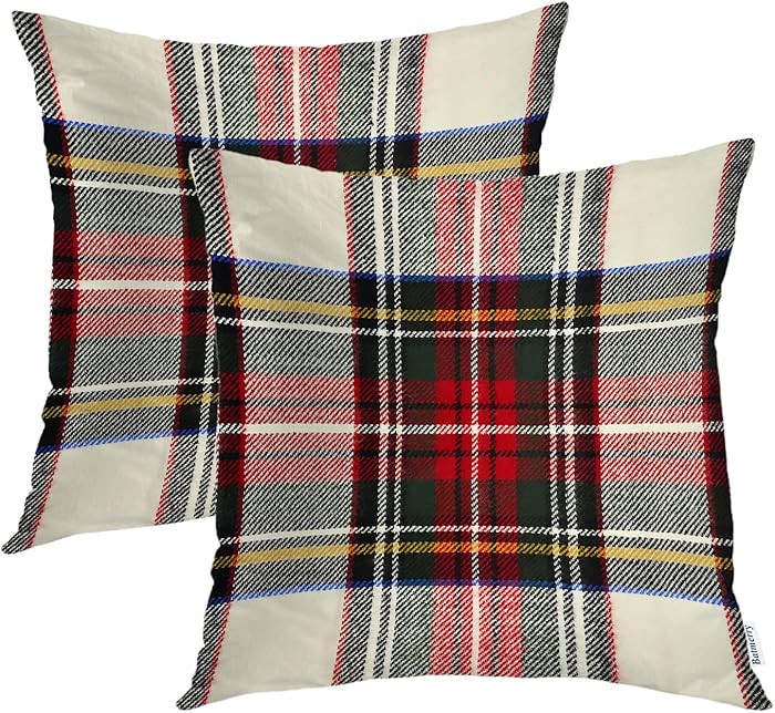 Batmerry Red White Plaid Throw Pillow Covers, Scottish Tartan Blended Fabric 20x20 in | Amazon (US)
