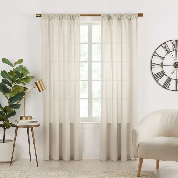 Gap Home Semi- Sheer Stripe Organic Cotton Window Curtain Pair Beige 84 | Walmart (US)