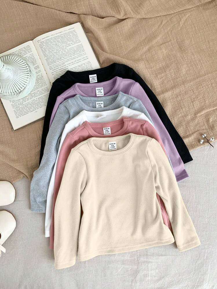 SHEIN LMoss Kids 6pcs/Set LMoss Baby Girl Multi-Piece Set Fall Cozy Elastic Knit Solid Color Long... | SHEIN
