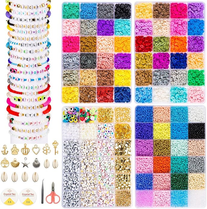 Goldwise Friendship Bracelet Kit 4 Boxes-13078 Pcs 72 Colors Bracelet Making Kits with Clay, Glass Seed and 3 Styles Letter Beads with Charms for DIY Craft Gift | Amazon (US)