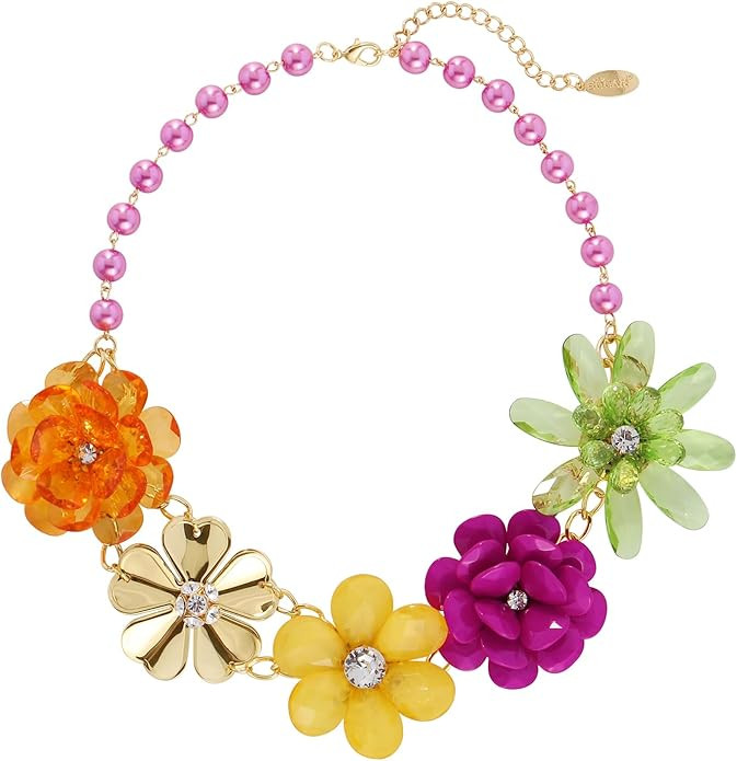 Bocar 5 Flower Braided Crystal Statement Chunky Necklace Bib Collar Flower Pearl Jewelry for Wome... | Amazon (US)
