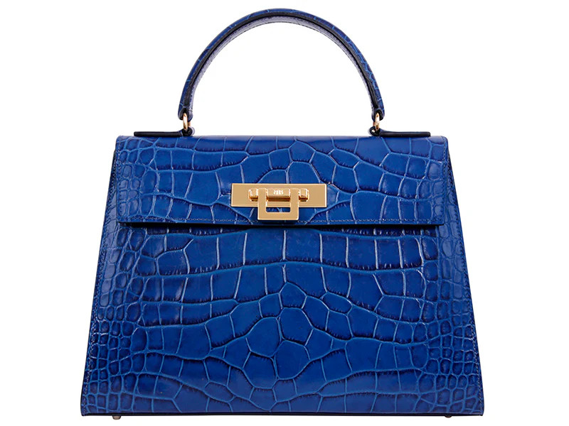 Fonteyn Large Orinoco 'Croc' Print Calf Leather Handbag - Cobalt | Lalage Beaumont
