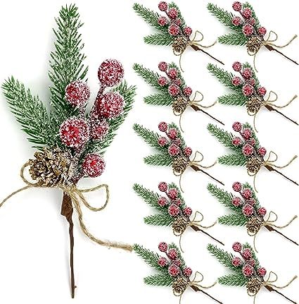 Red Berry Stems Floral Pine Branches Christmas Artificial Pine Cones Branch Evergreen Christmas B... | Amazon (US)