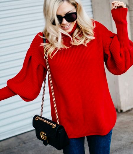 Red sweater 
Gucci bag 

#LTKunder50 #LTKSeasonal