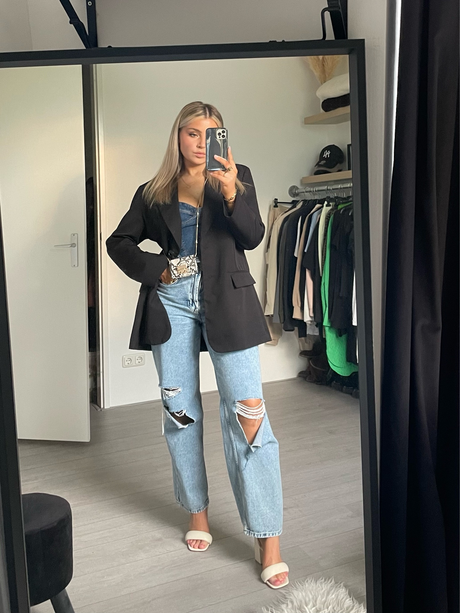 Cute cocktail night outfit with denim top and denim jeans both wearing size S

#LTKeurope #LTKunder50 #LTKstyletip