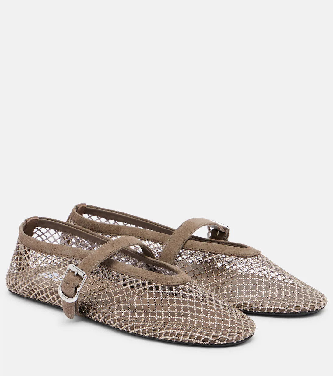 Embellished suede-trimmed fishnet ballet flats | Mytheresa (INTL)