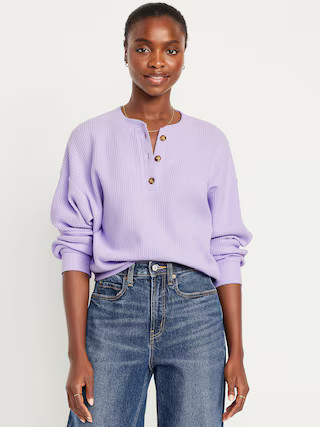 Oversized Cozy Waffle Henley Top | Old Navy (US)