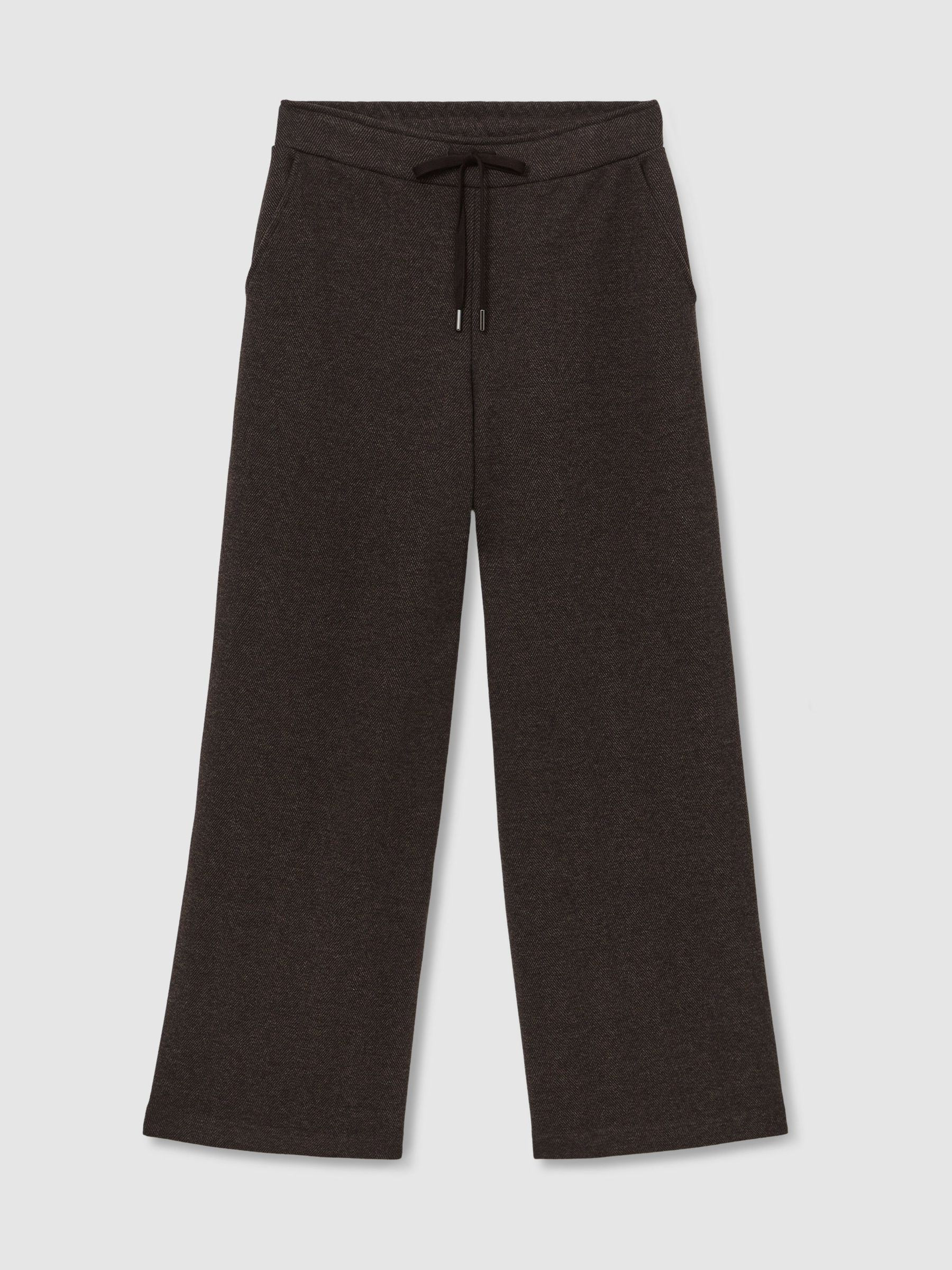 Reiss Herringbone Wide-Leg Drawstring Joggers in Dark Brown - REISS | Reiss UK
