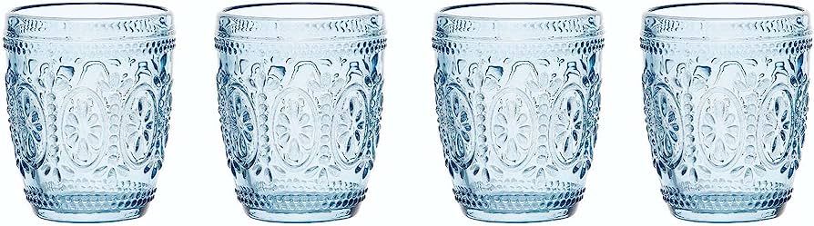 Transpac Embossed Bombay Blue Glass Old Fashioned Juice and Drink Tumbler Set of 4 | Amazon (US)