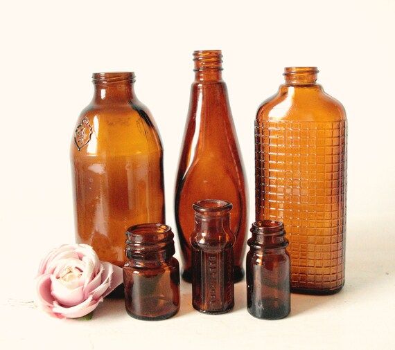 Vintage Bottle Lot Amber Bottles Medicine Bottles Small Bud - Etsy | Etsy (US)