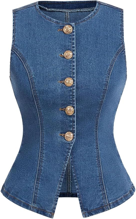 GORGLITTER Women's Button Down Denim Vest Sleeveless Tank Tops Fall Dressy | Amazon (US)