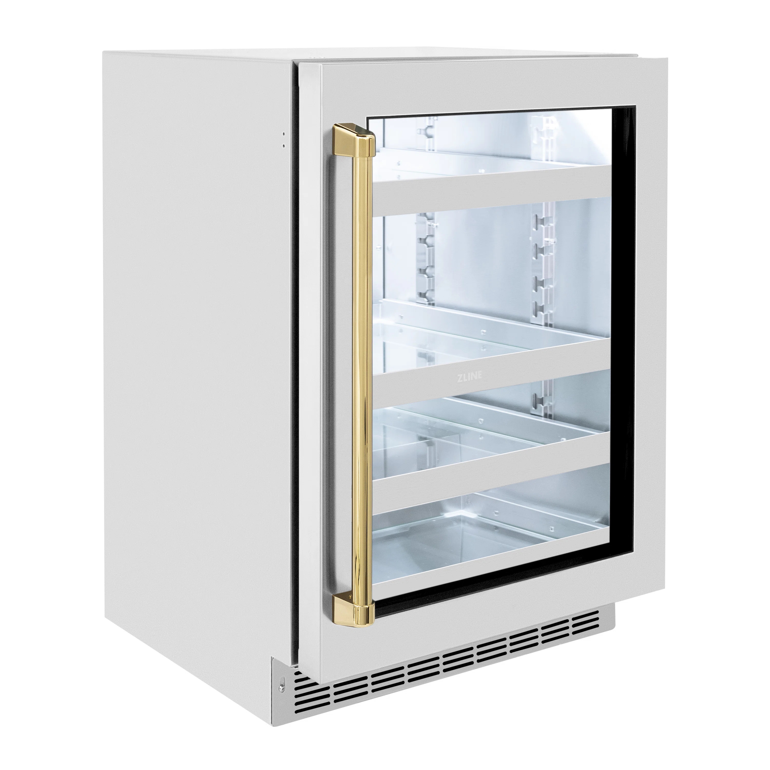 ZLINE 24 In. Touchstone Beverage Fridge w/ Stainless Steel Glass Door and Polished Gold Handle | Wayfair North America
