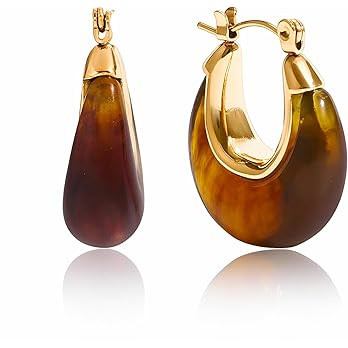 Fullpop Vintage Earrings for Women, Chunky 14K Gold Plated Resin Hoop Earrings Lightweight Hollow... | Amazon (US)