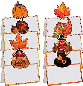 Amazon.com: 48 Pieces Thanksgiving Place Cards Thankful Greeting Cards Maple Leaf Pumpkin Turkey ... | Amazon (US)