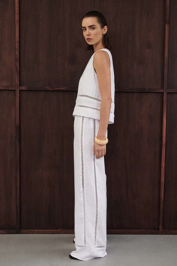 LINDSAY WHITE LINEN PANT | DISSH